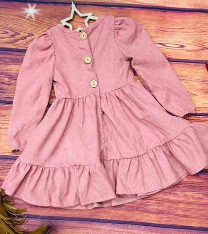 Long sleeve pink ruffle dress DLH2641