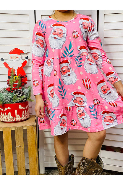Kids Santas & Hearts & Balls print long sleeve dress XCH0017-2H