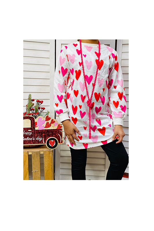 Kids Red Pink hearts print long style t-shirt DLH2580