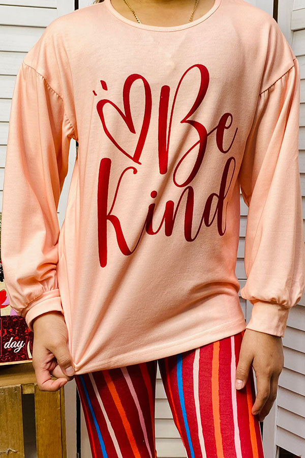 Western "Be Kind" top & striped bell bottom girls boutique set XCH0018-14