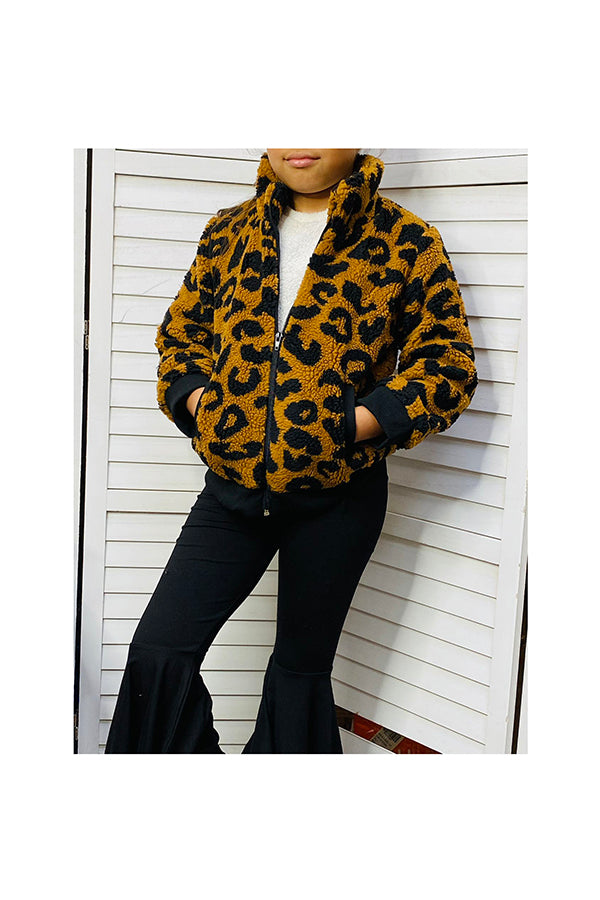 Kids Black/brown leopard print girls jacket DLH2644