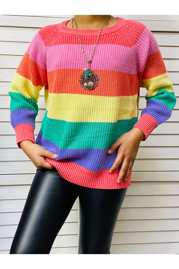 Rainbow colorful girls knit sweater 230144M for children