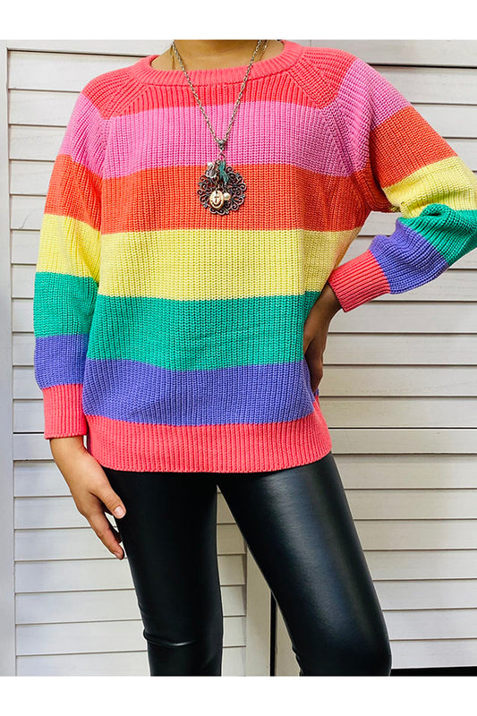 Rainbow colorful girls knit sweater 230144M for children