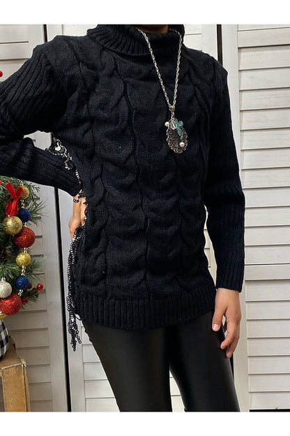 Black girls knit sweater w/sequin fringe DLH2517 for children