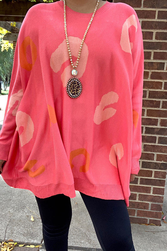 MY13390 Coral leopard patterns long sleeve sweaters,loose fitting