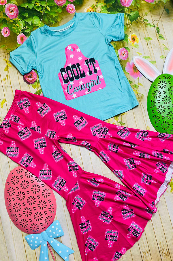 "COOL IT COWGIRL" hot pink & aqua 2pc set DLH2529