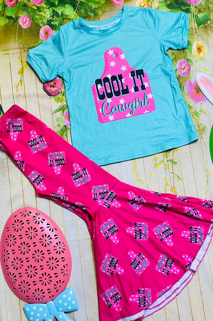 "COOL IT COWGIRL" hot pink & aqua 2pc set DLH2529