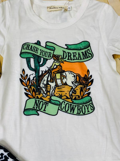 XCH0333-21H CHASE YOUR DREAMS NOT COWBOY printed 2pcs girls sets