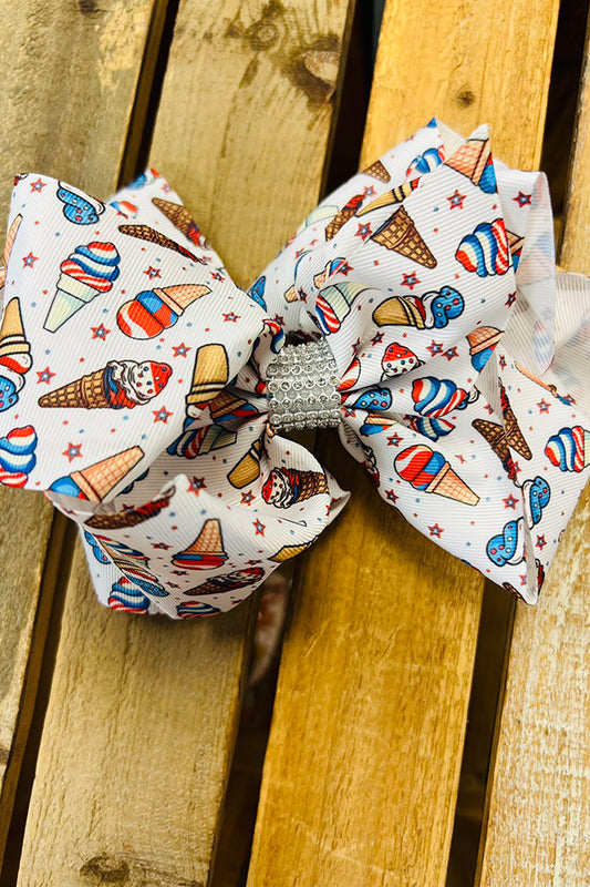ICE CREAM printed double layer hair bows 7.5" with rhinestones(4PCS/$10.00)