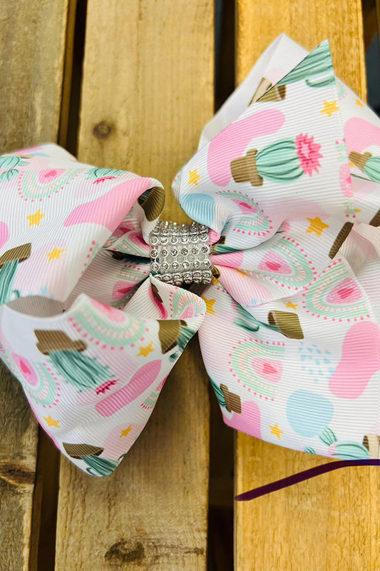 Cactus & rainbow printed double layer hair bows 7.5" with rhinestones(4PCS/$10.00)