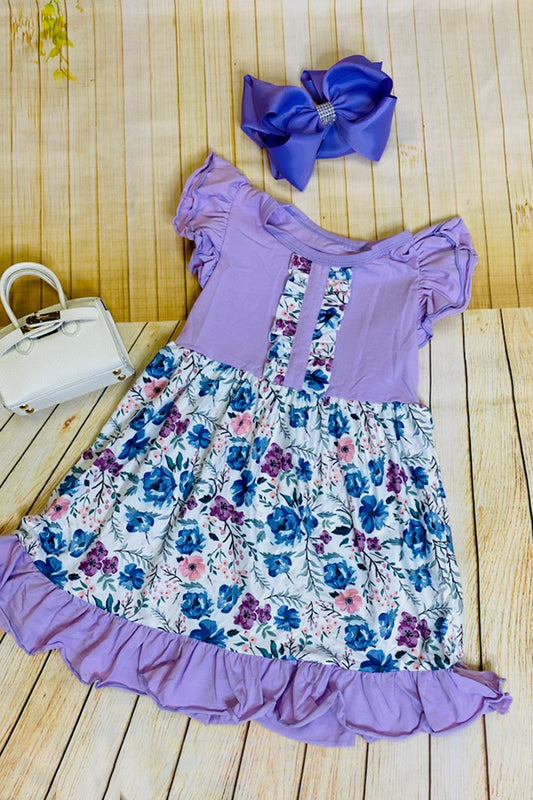 DLH1215-18 Light purple floral ruffle swirl dress