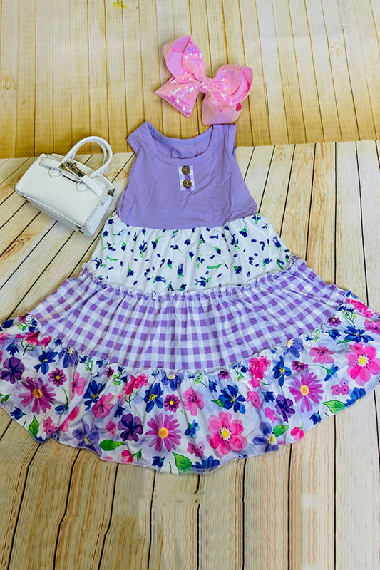 DLH2381 Sleeveless 4 layers patchwork summer girls dresses
