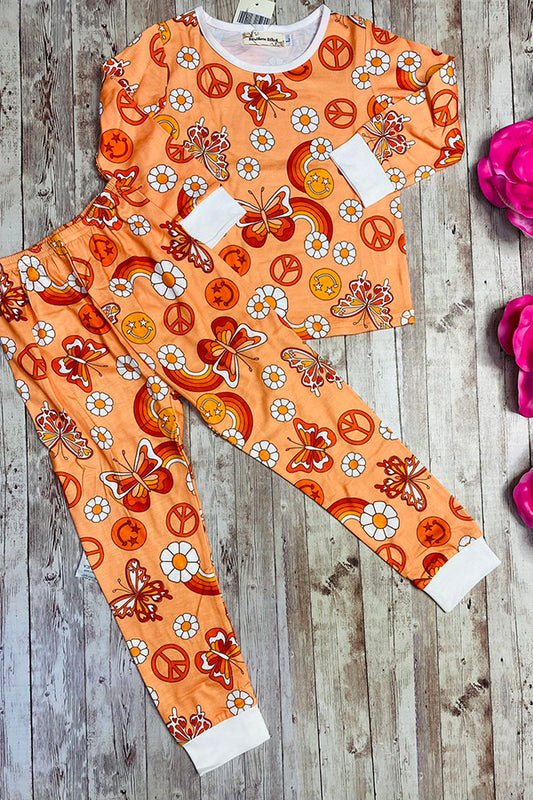 XCH0013-2H Butterfly & flower two piece girls pajamas clothing sets