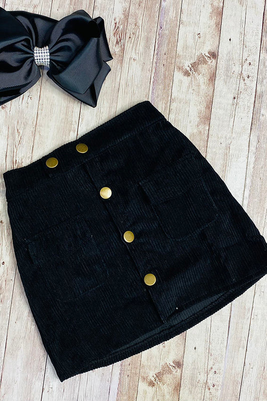 Black corduroy girls skirt w/pockets and buttons 230148M