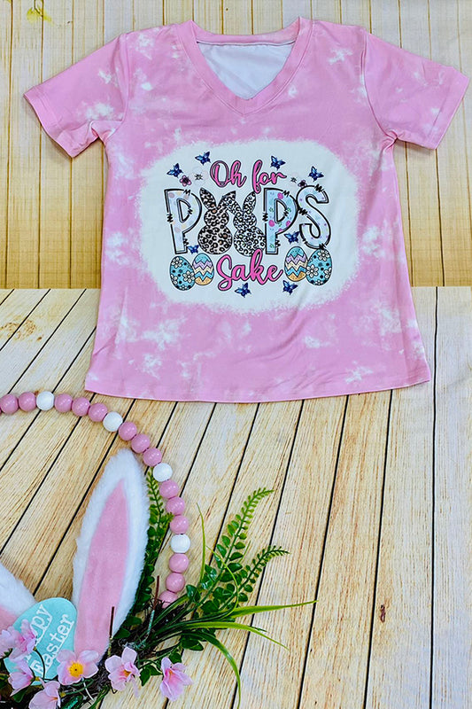 DLH2759 Easter Bunny printed pink short sleeve girls top