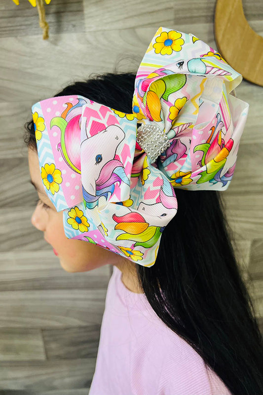 Unicorn printed double layer hair bows 7.5" with rhinestones(4PCS/$10.00)