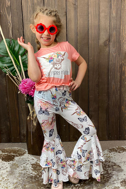 NOT TODAY HELFER & Bull printed top butterfly floral pant 2pc girls sets XCH0333-15H