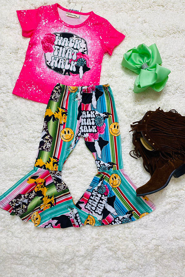 Western WALK THAT WALK pink top & flare leg pant girls boutique set XCH0777-12H