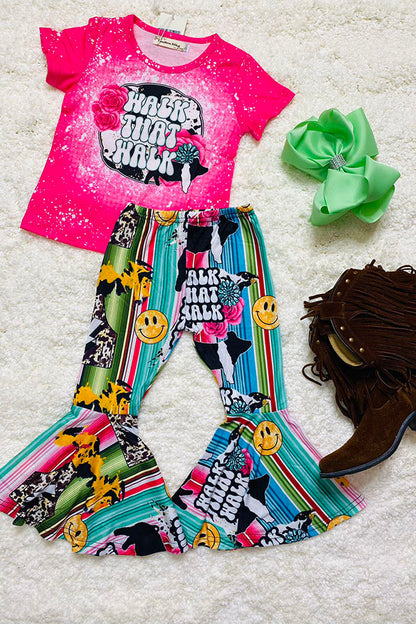 Western WALK THAT WALK pink top & flare leg pant girls boutique set XCH0777-12H