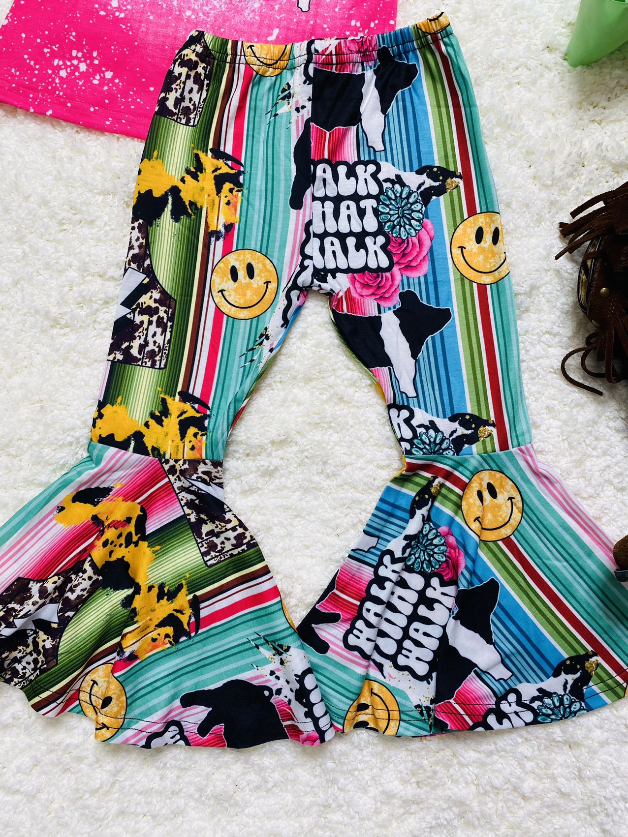 Western WALK THAT WALK pink top & flare leg pant girls boutique set XCH0777-12H