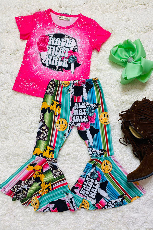 Western WALK THAT WALK pink top & flare leg pant girls boutique set XCH0777-12H