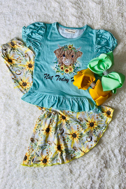 Western "not Today Heifer" turquoise top floral pant girls boutique set XCH0013-4H