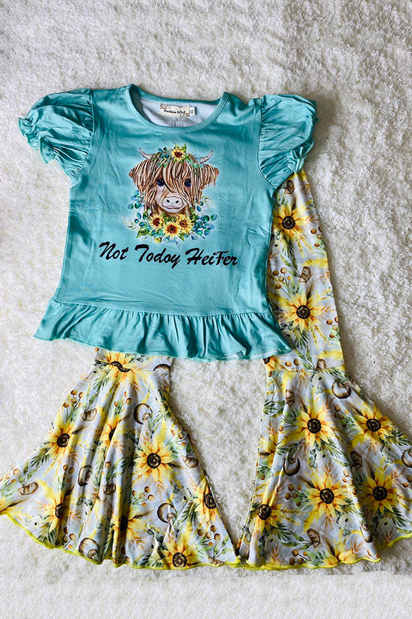 Western "not Today Heifer" turquoise top floral pant girls boutique set XCH0013-4H