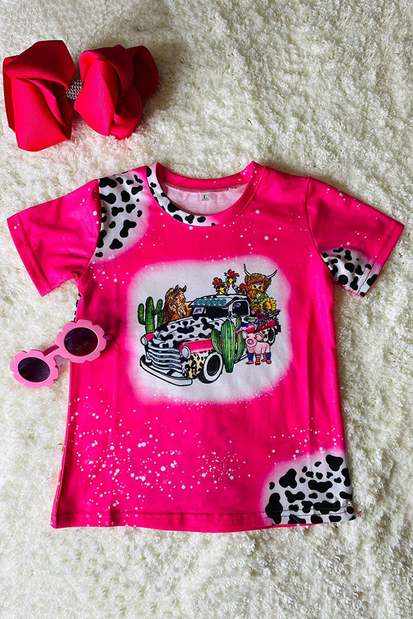 DLH2723 4th July Animal & cars printed short sleeve girls top