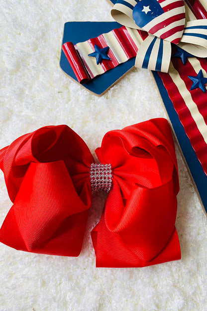 Red double layer hair bows 7.5" with rhinestones(4PCS/$10.00)