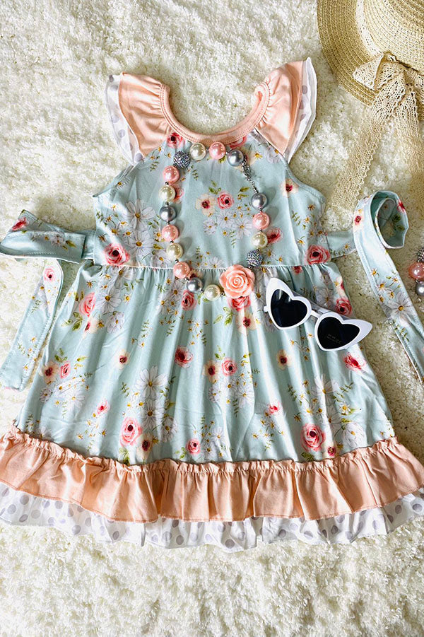 Pastel tones floral sleeveless ruffle dress 1167WY