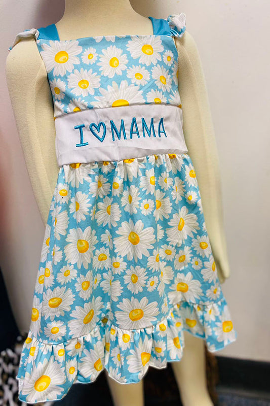 Embroidered "I LOVE MAMA" daisies ruffle dress DLH2412