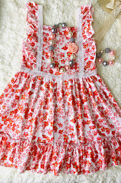 Pink & orange floral lace dress w/ruffle straps XCH0555-11H
