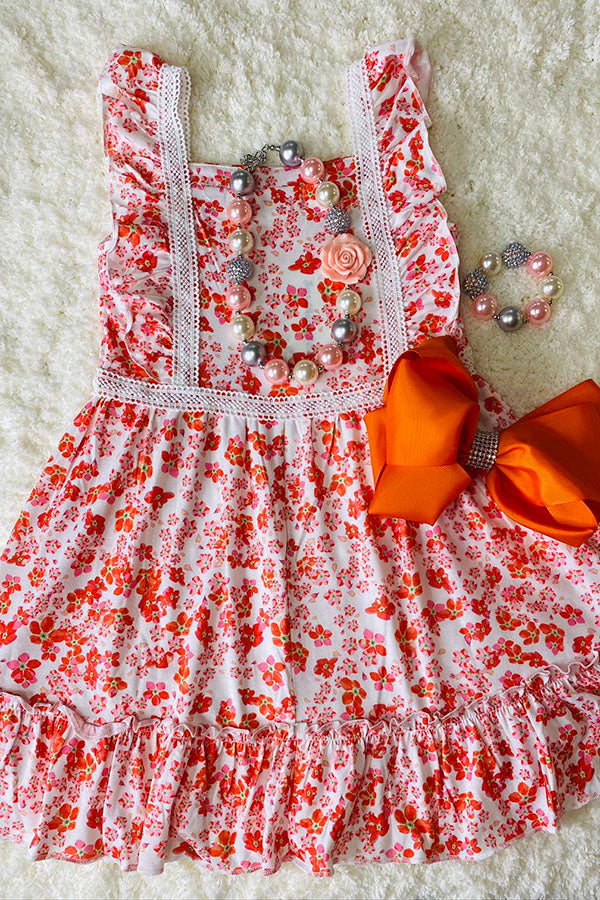 Pink & orange floral lace dress w/ruffle straps XCH0555-11H
