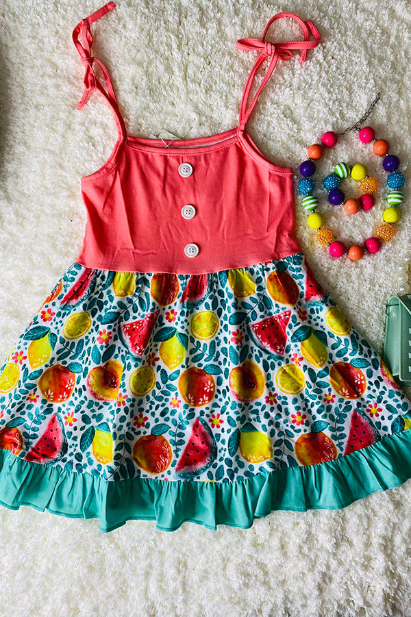 Casual patchwork watermelon, peach, lemons girls boutique dress XCH0888-21H