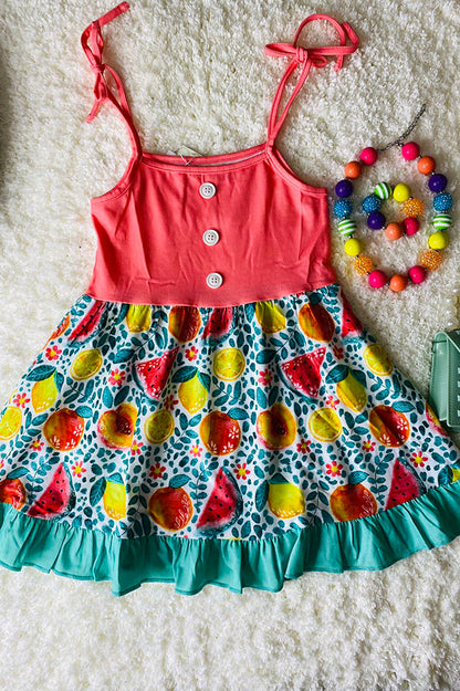 Casual patchwork watermelon, peach, lemons girls boutique dress XCH0888-21H