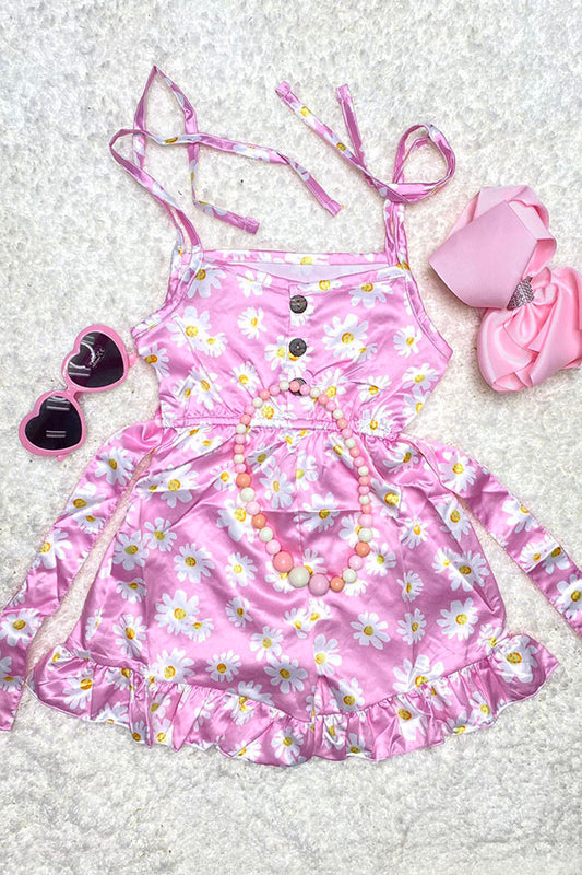 DLH2472 Soft pink floral prints sleeveless girls jumpsuit