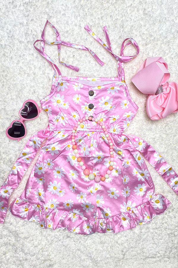 DLH2472 Soft pink floral prints sleeveless girls jumpsuit