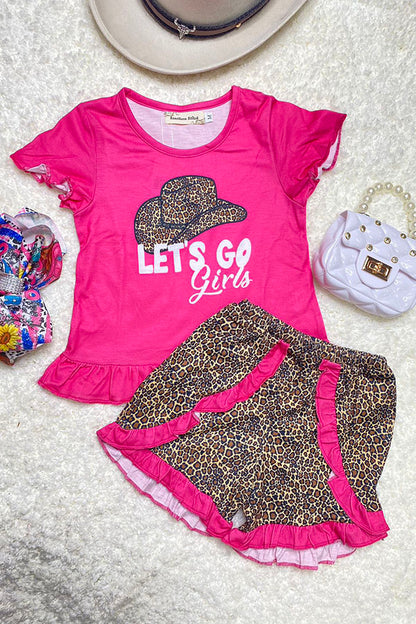 XCH0333-14H Let's go girls hats print pink leopard girls set