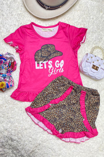 XCH0333-14H Let's go girls hats print pink leopard girls set