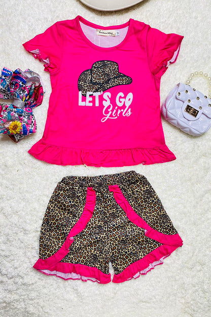 XCH0333-14H Let's go girls hats print pink leopard girls set