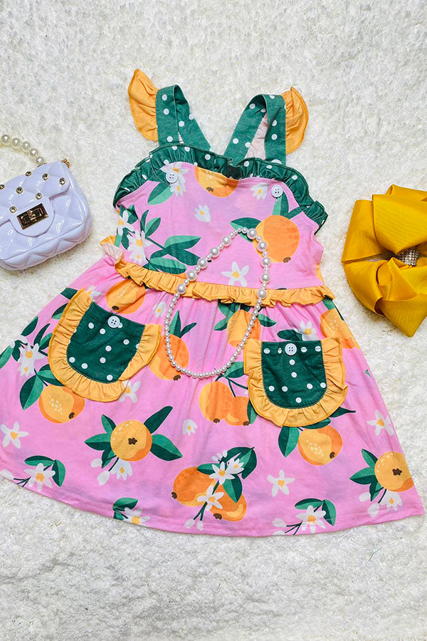 XCH0555-12H Summer sleeveless peach prints pink girls dress