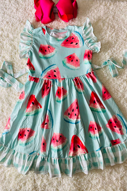DLH2380 Aqua watermelons swirl short sleeve dress