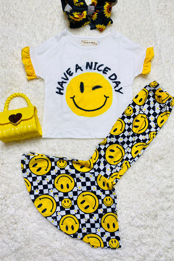 Casual trendy top & bell bottom girls boutique sets XCH0666-23H