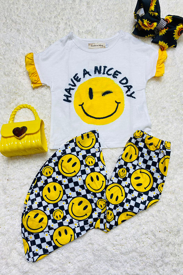 Casual trendy top & bell bottom girls boutique sets XCH0666-23H