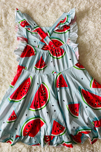 Trendy patchwork watermelon printed girl boutique dress DLH2365