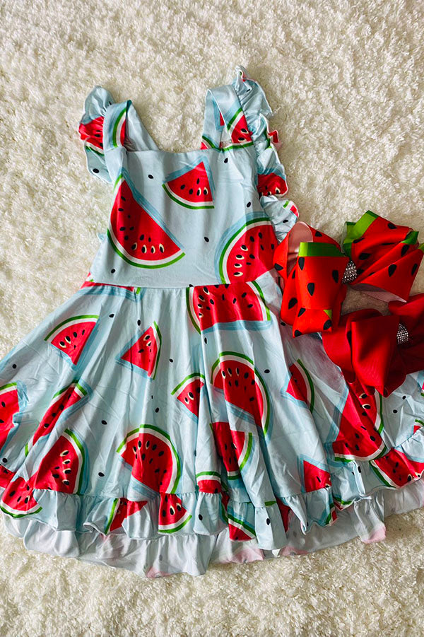 Trendy patchwork watermelon printed girl boutique dress DLH2365 – Lulu Clothes