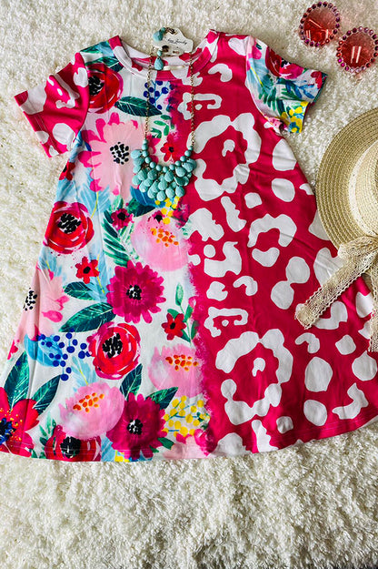 Western floral & Leopard prints short sleeve girls boutique dress XCH0020-3H