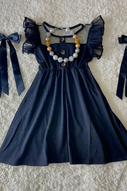 Black tulle ruffle sleeves girl dress XCH0888-17H