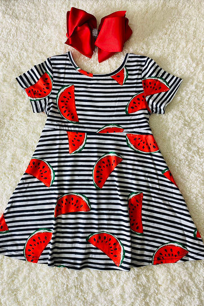 XCH0555-3H Summer watermelon & stripes printed girls dress