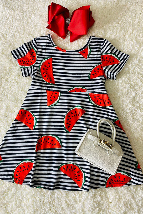XCH0555-3H Summer watermelon & stripes printed girls dress
